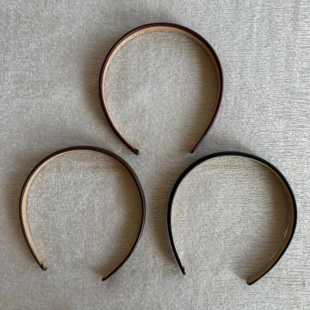 3pc Faux Leather Padded Headband Set Black Burgundy Brown Slim Hair Accessory